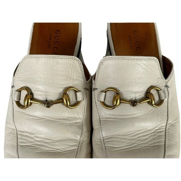 Gucci White Leather Loafers with Gold Hardware - Picture 4 of 10